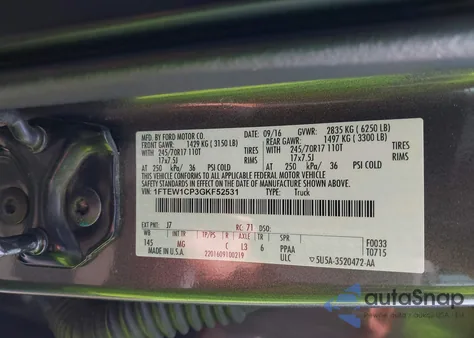 2016 Ford F-150 Xlt from USA, damaged, VIN 1FTEW1CP3GKF52531